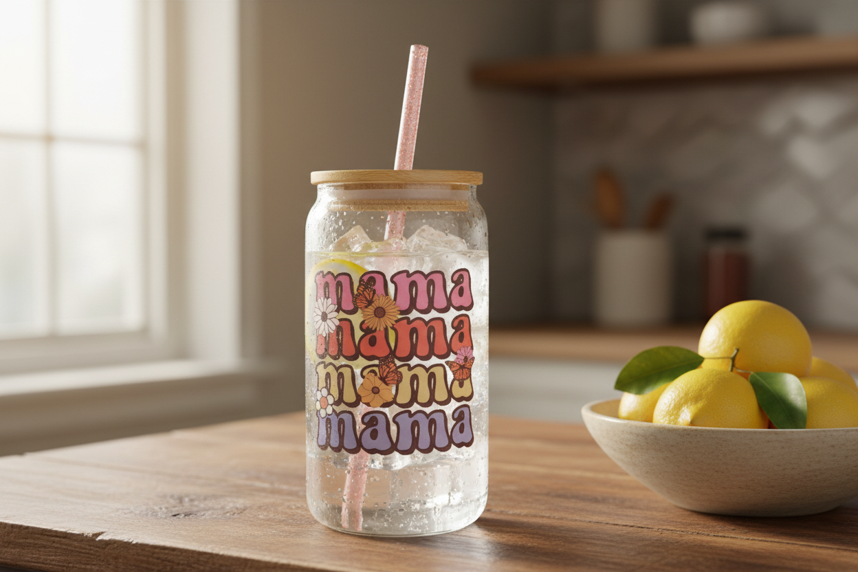 16oz Glass Tumbler - Rustic Kitchen Scene