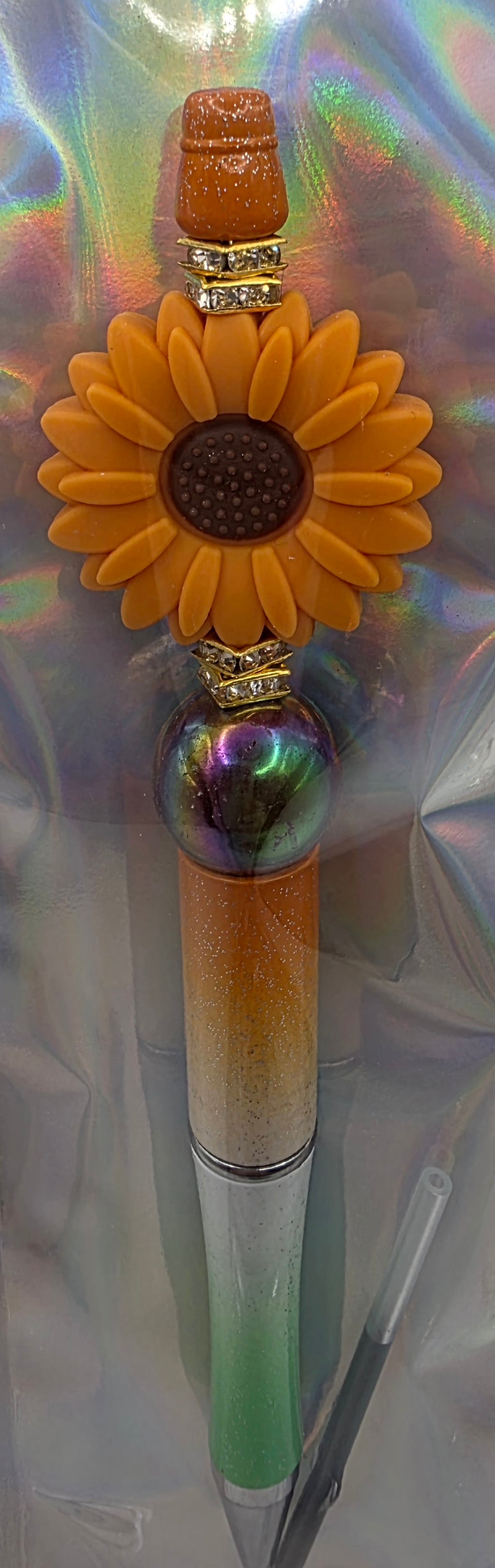 Terracotta-Orange Flower Beaded Pen