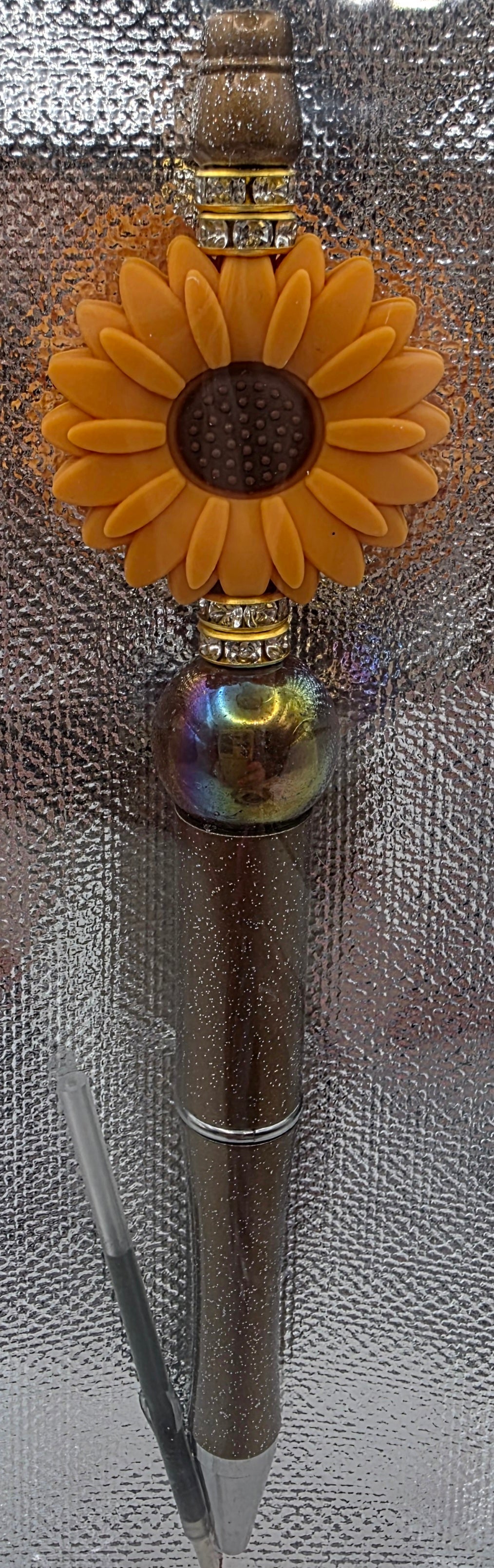 Terracotta-Orange Flower Beaded Pen