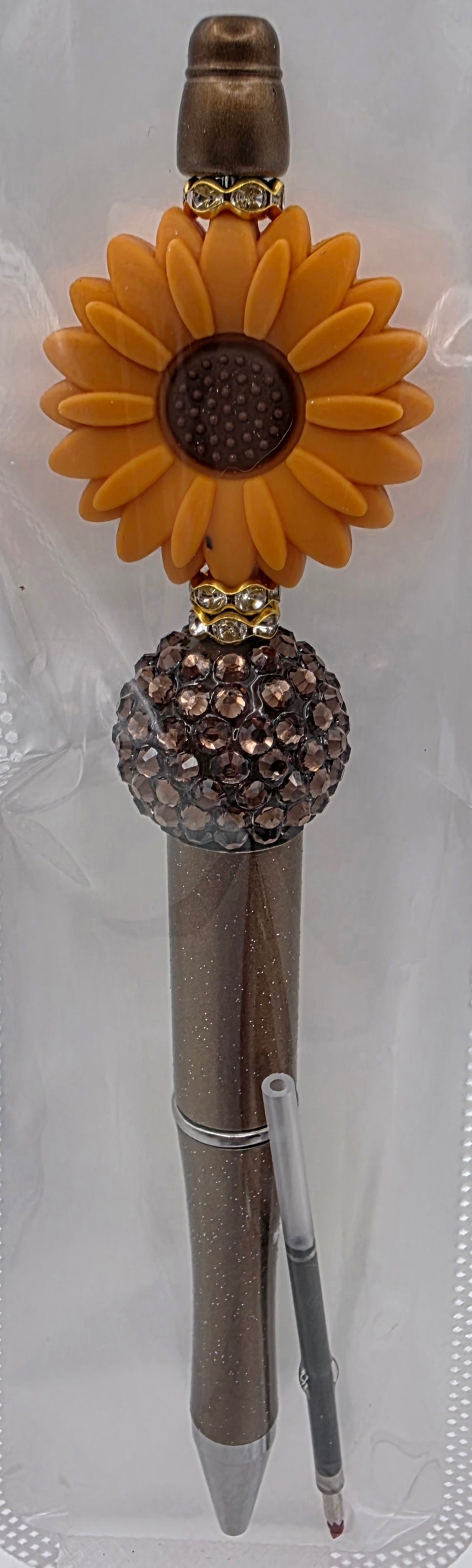 Terracotta-Orange Flower Beaded Pen