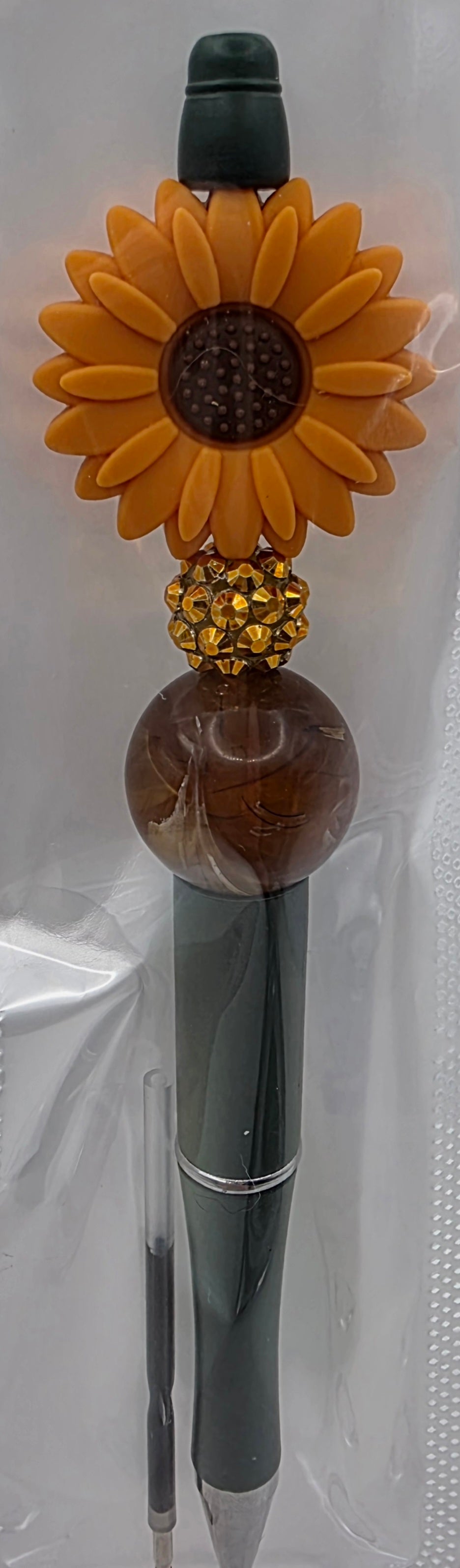 Terracotta-Orange Flower Beaded Pen