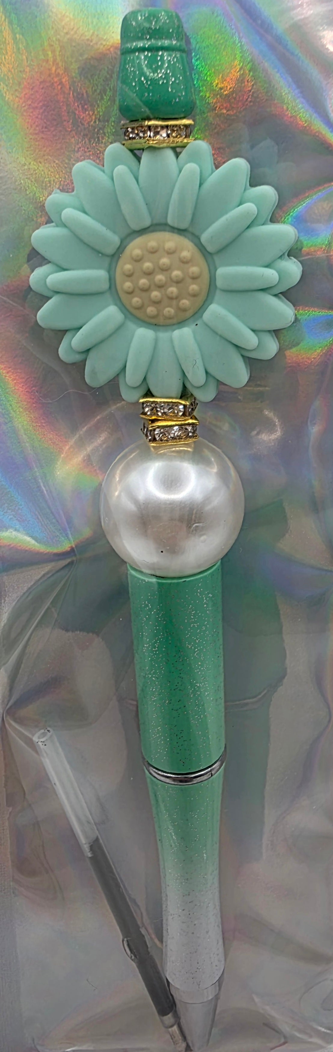 Seafoam Green Flower Beaded Pen