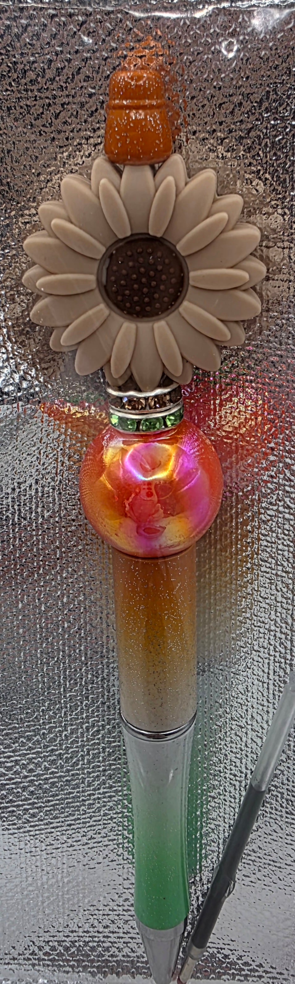 Beige Sunflower Beaded Pen