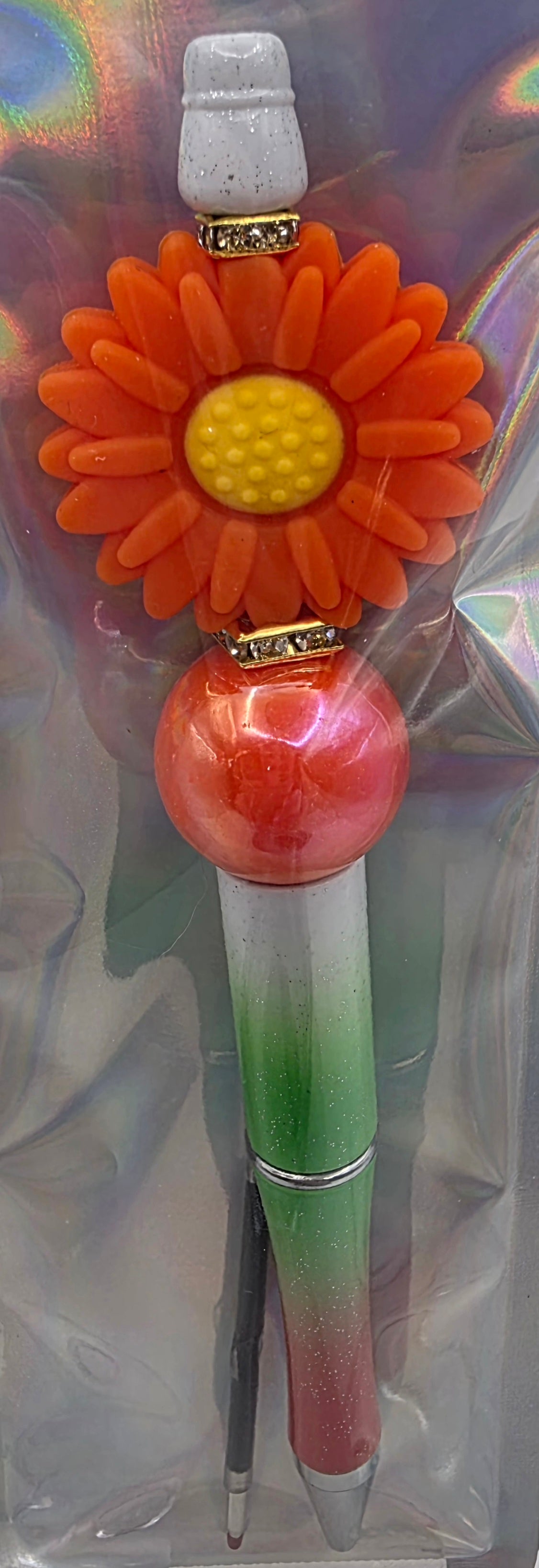Orange Flower Beaded Pen