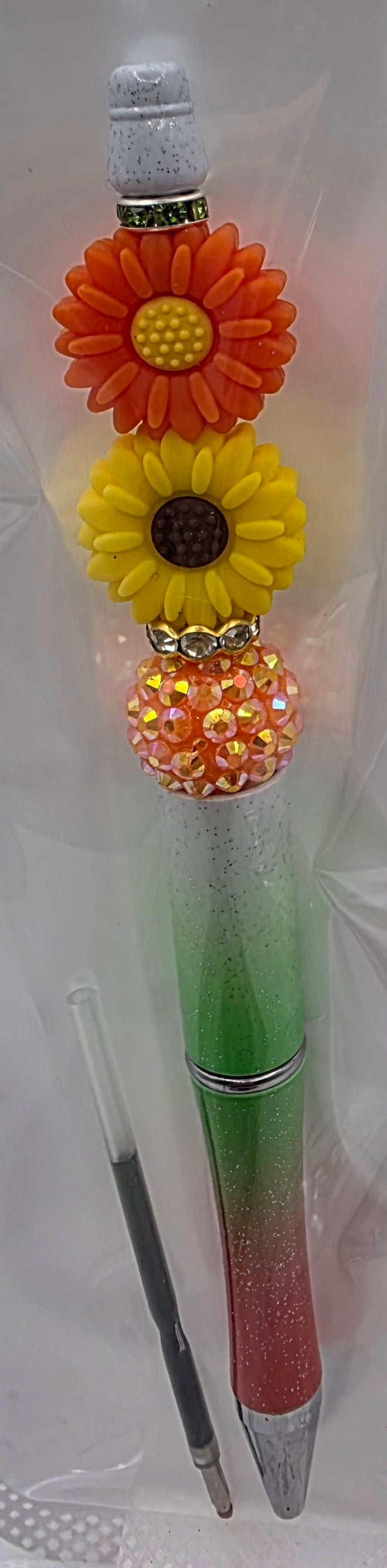 Orange & Yellow Flowers Beaded Pen