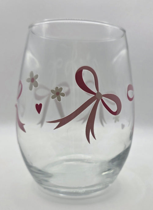 18oz Stemless Wine Tumbler w/ Pink Bows