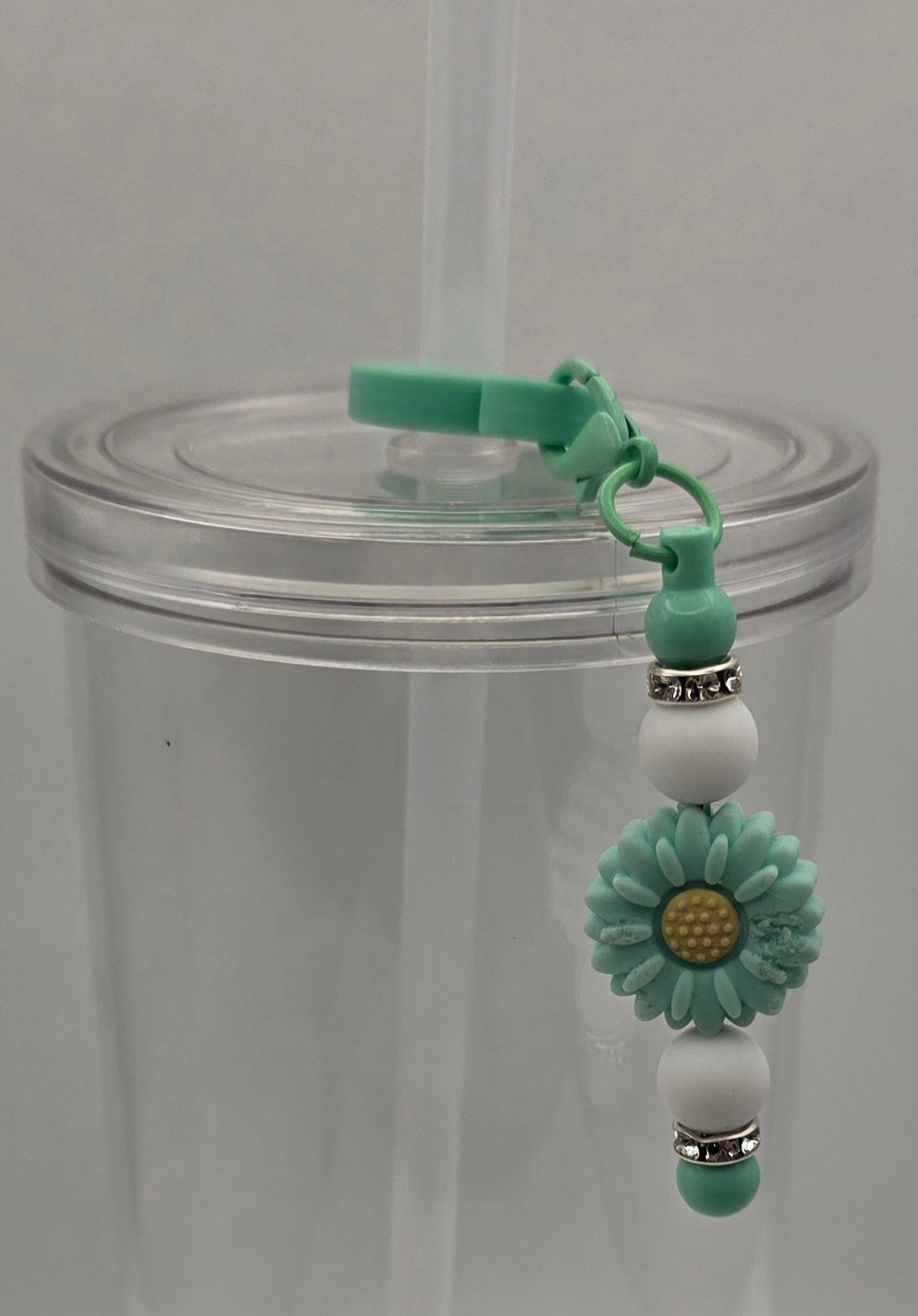 Beaded Straw Charm Mint-Green Flower