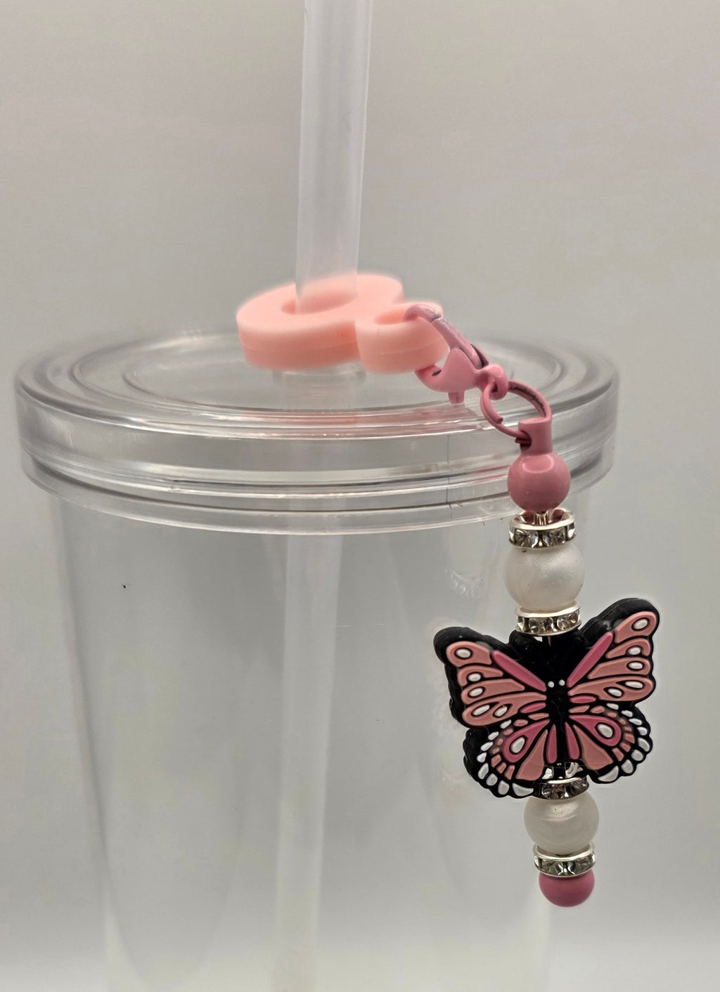 Beaded Straw Charm - Pink Butterfly