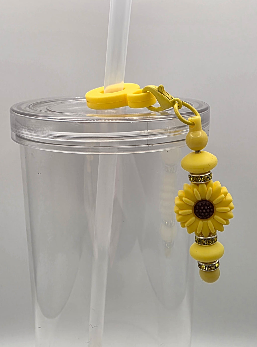 Beaded Straw Charm - Yellow Flower
