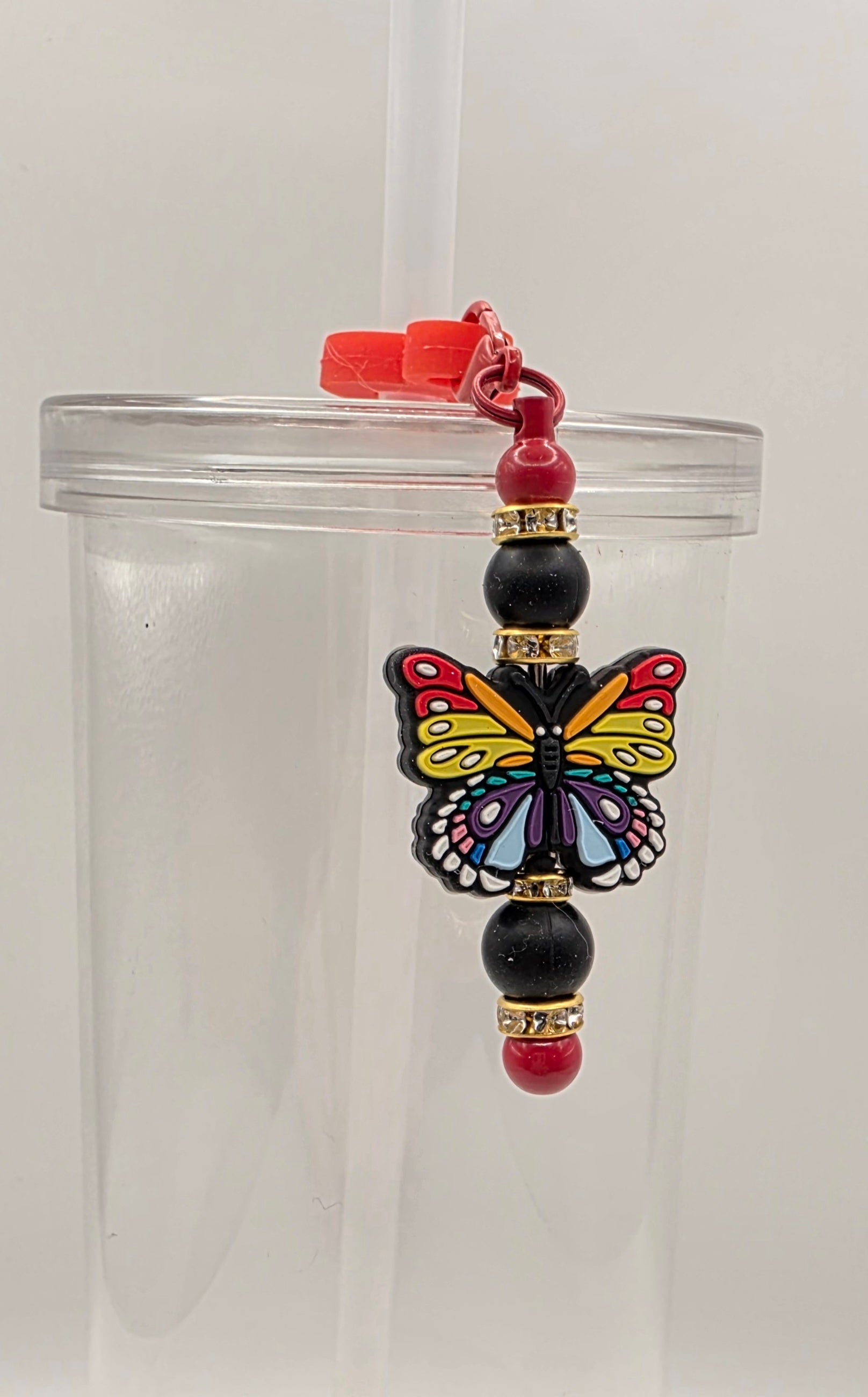Beaded Straw Charm - Multi-colored Butterfly