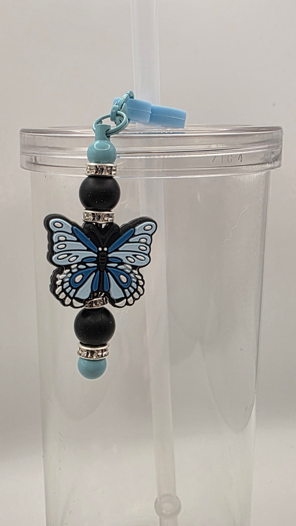 Beaded Straw Charm - Blue Butterfly