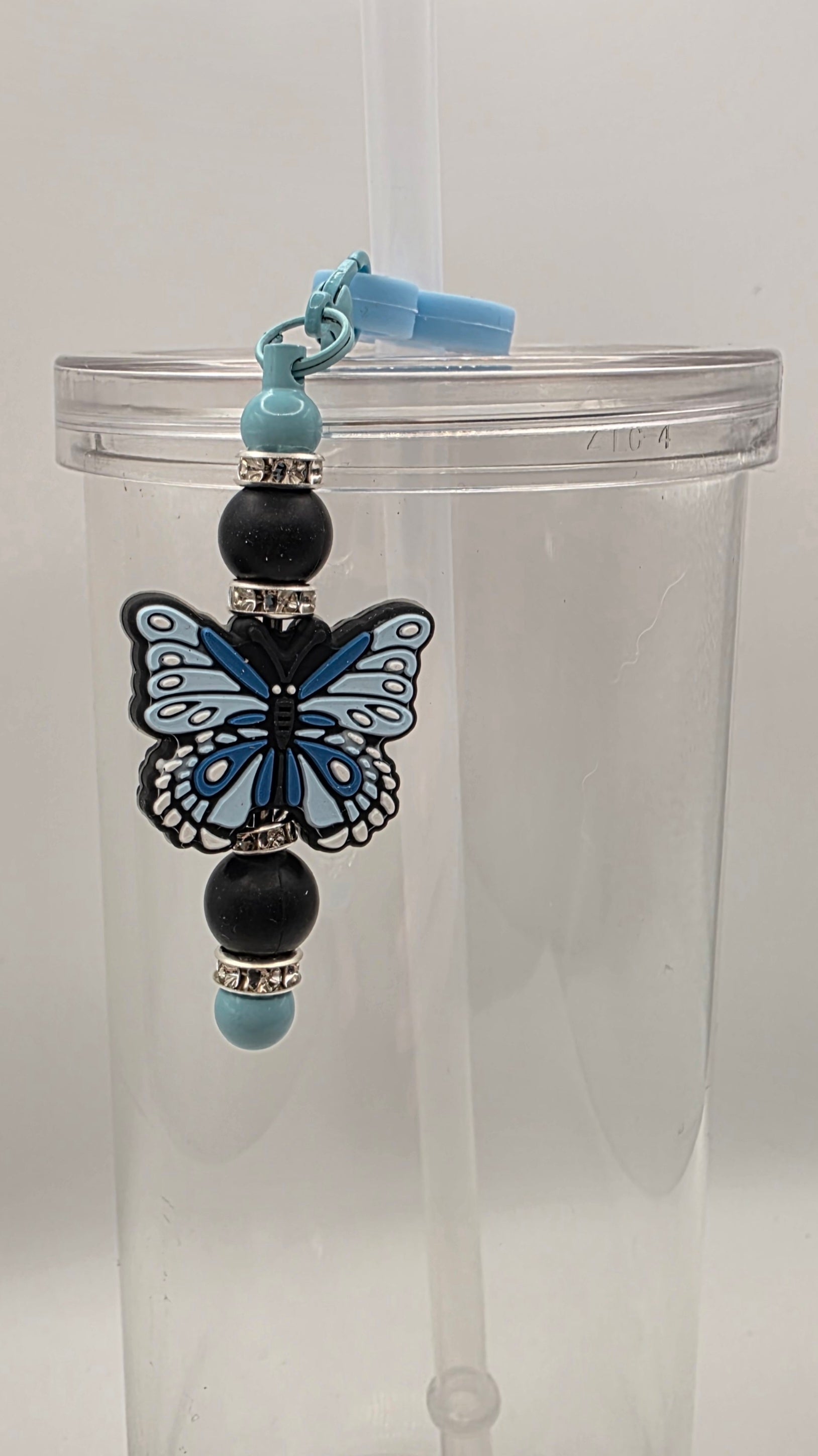 Beaded Straw Charm - Blue Butterfly