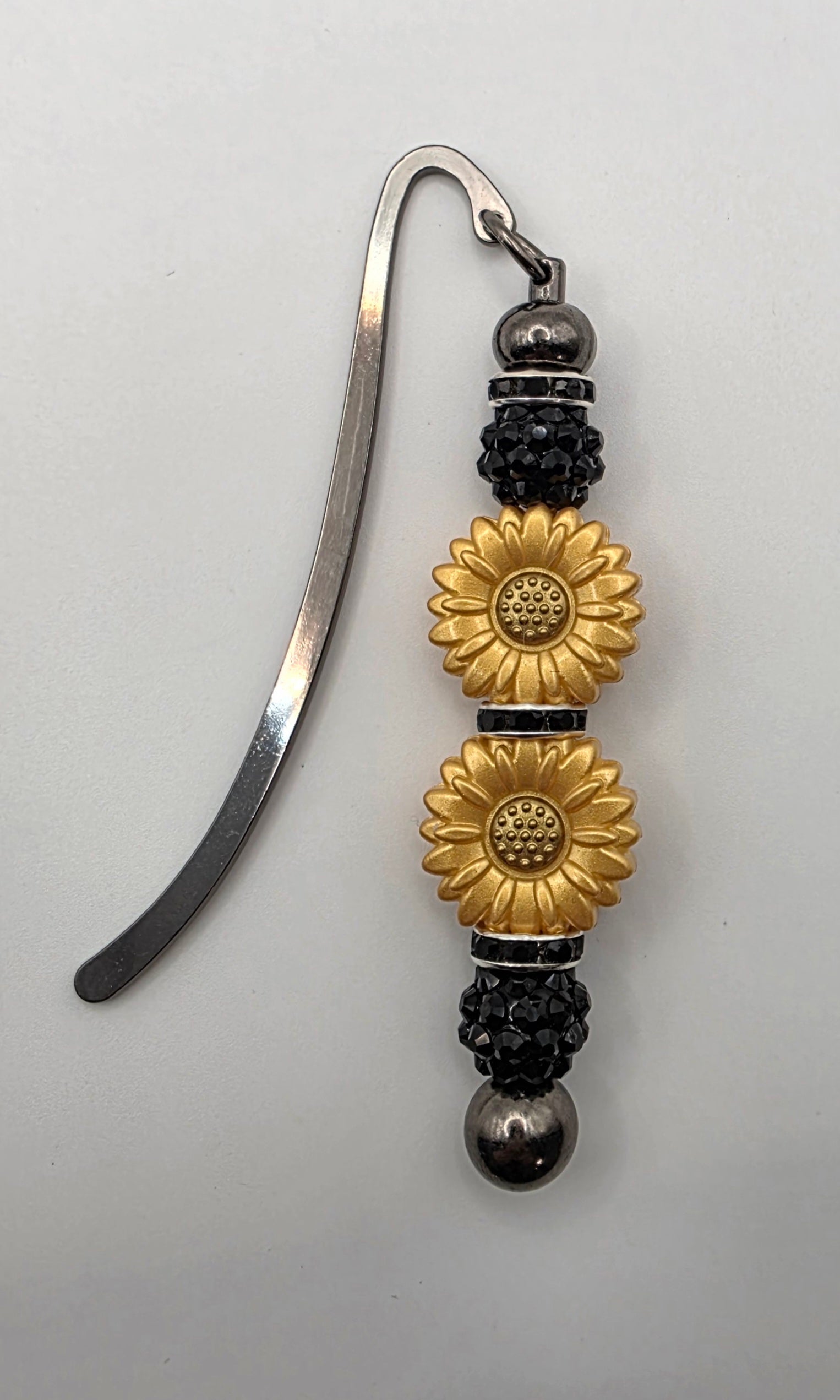 Beaded Bookmark - Black with Gold Flowers