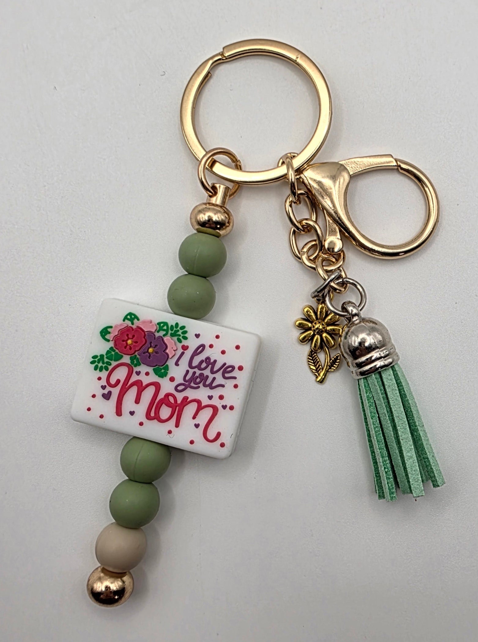 "I Love You Mom" Beaded Keychain/Charm