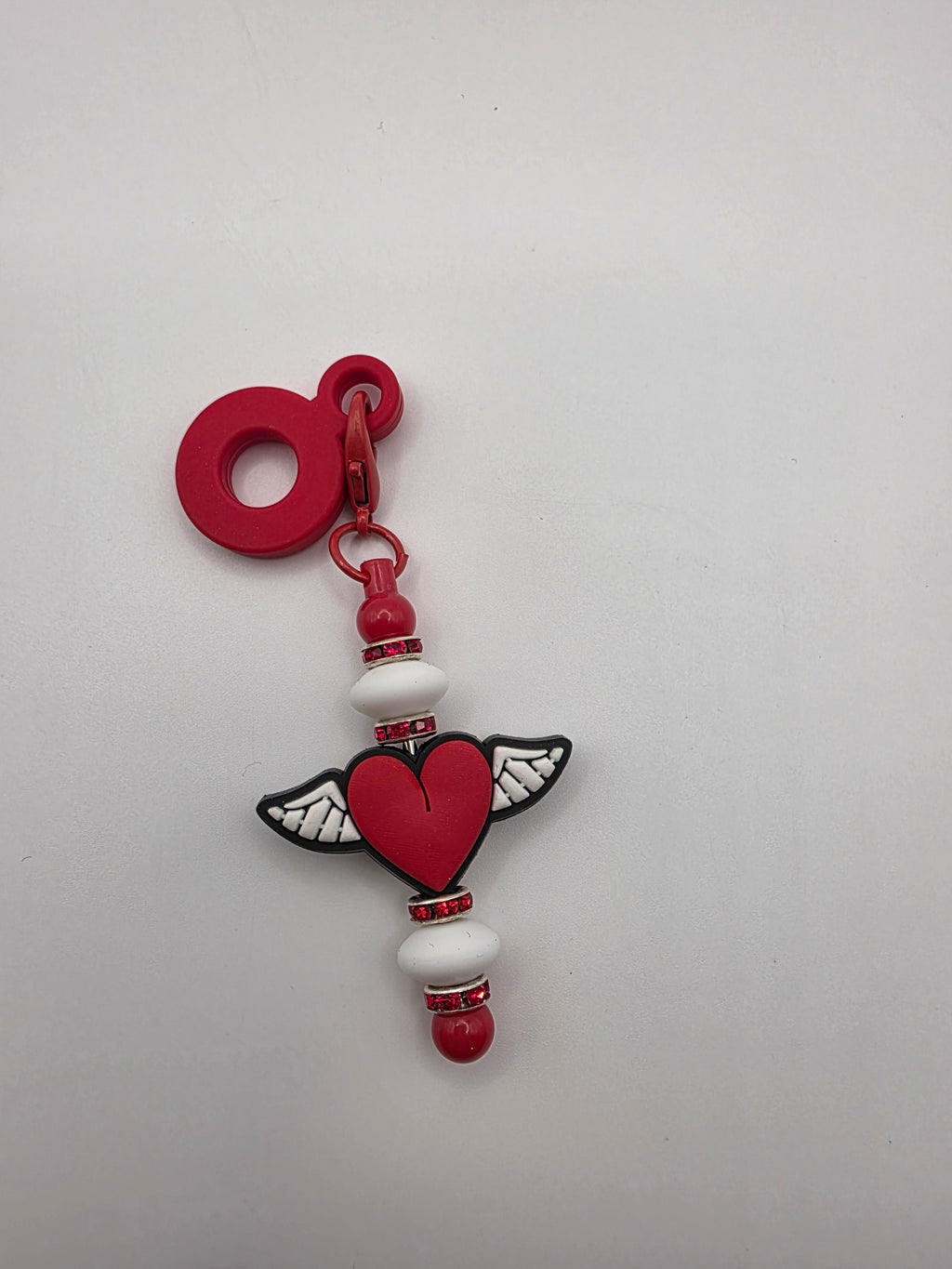 Beaded Straw Charm - Red Heart w/ wings