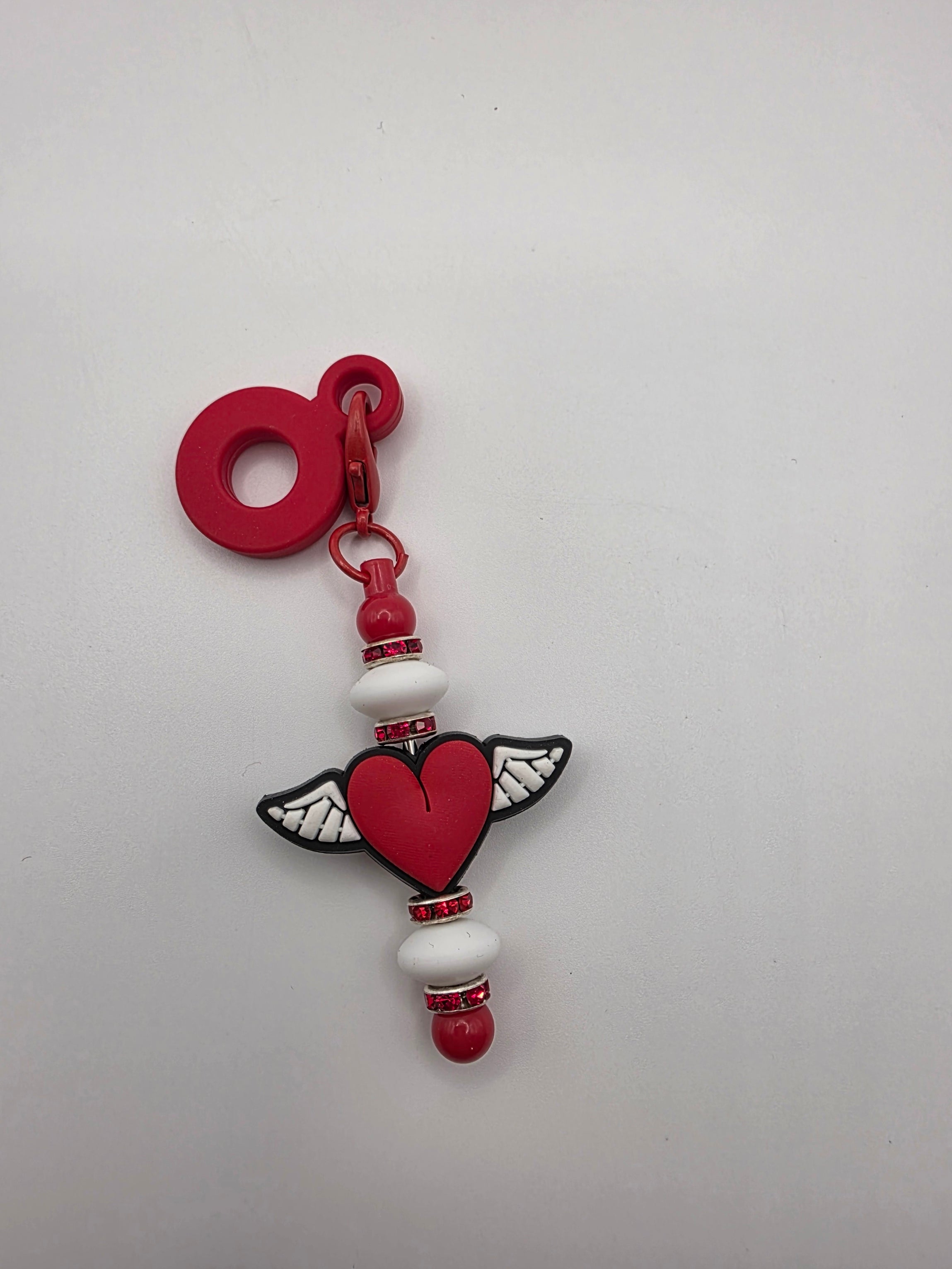 Beaded Straw Charm - Red Heart w/ wings