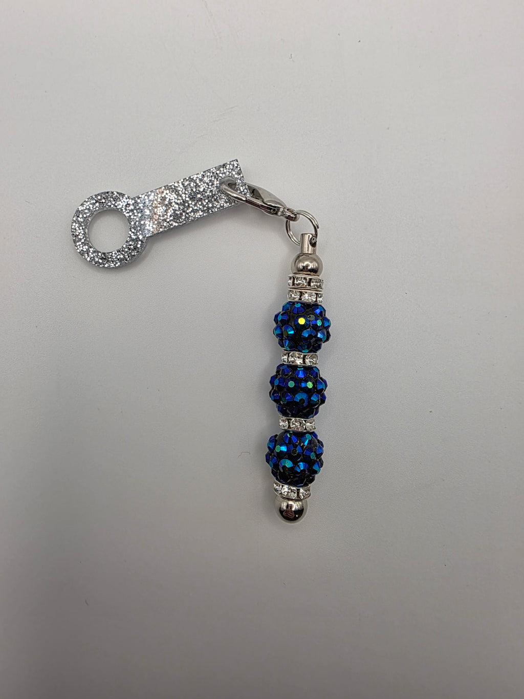 Glittery Beaded Straw Charm - Blue & Silver