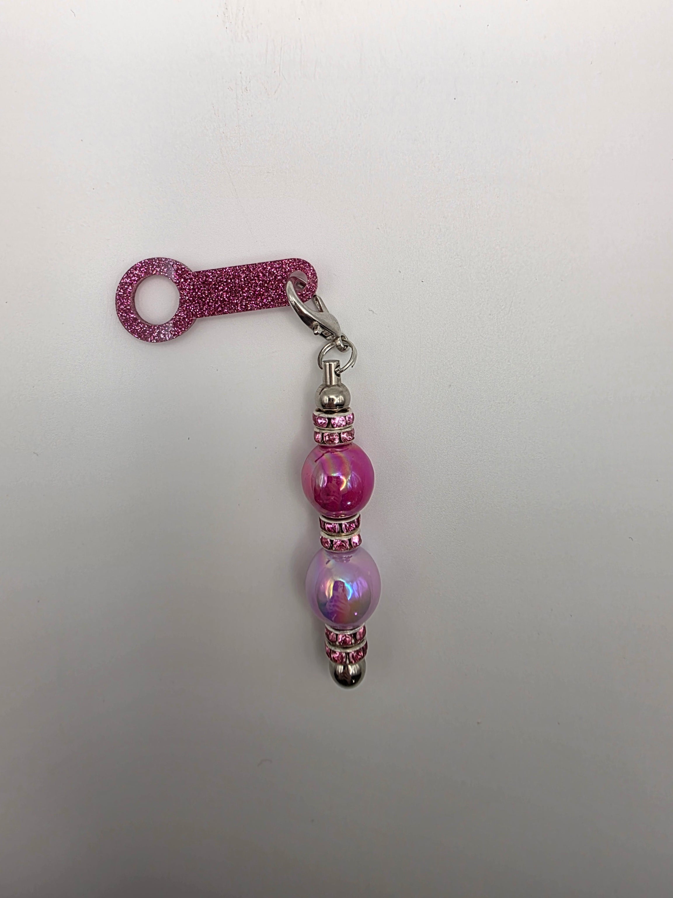 Glittery Beaded Straw Charm - Pink