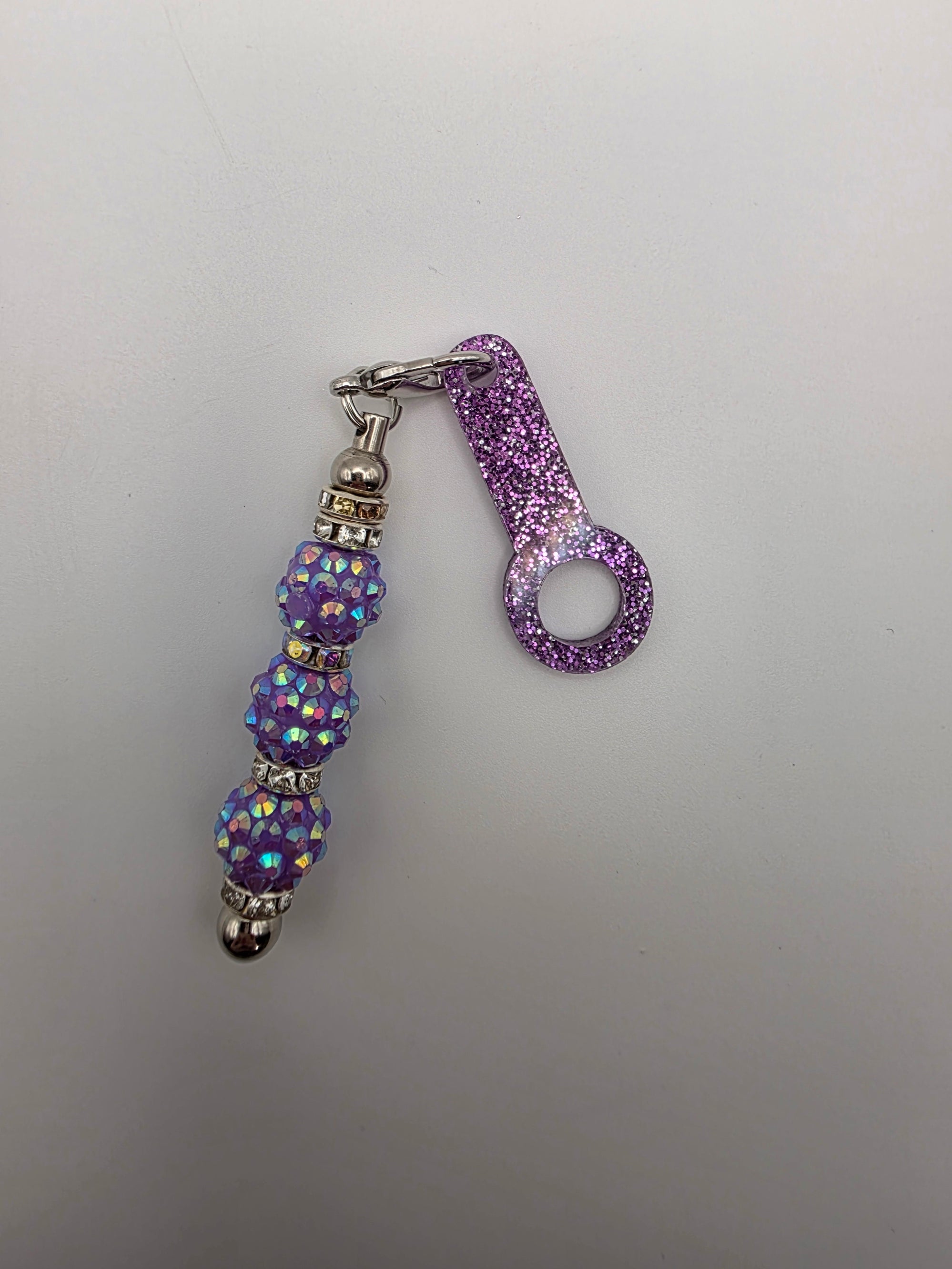Glittery Beaded Straw Charm - Purple