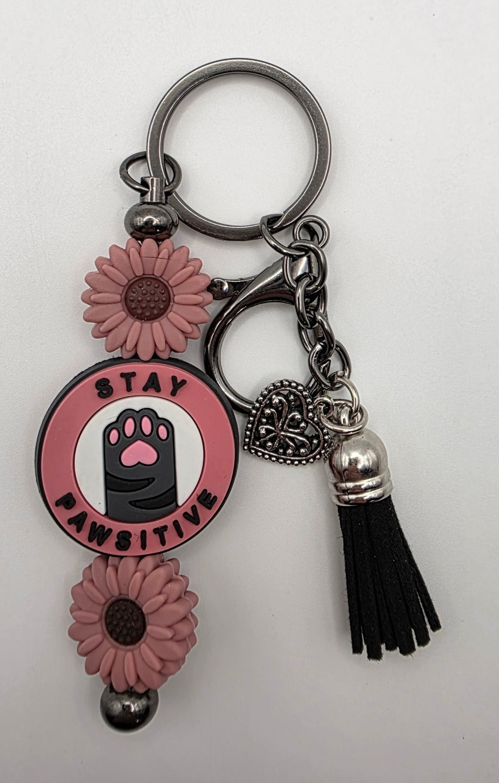 "Stay Pawsitive" - Black & Pink Keychain/Charm
