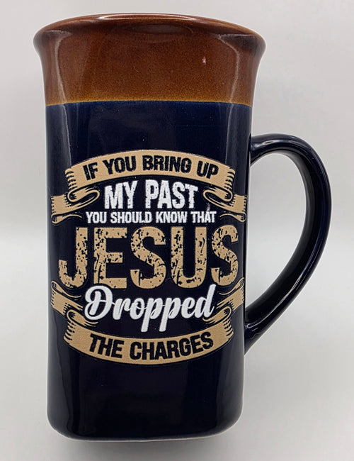 "Jesus Dropped the Charges" Navy Blue w/ Brown Two-Toned 16oz Mug