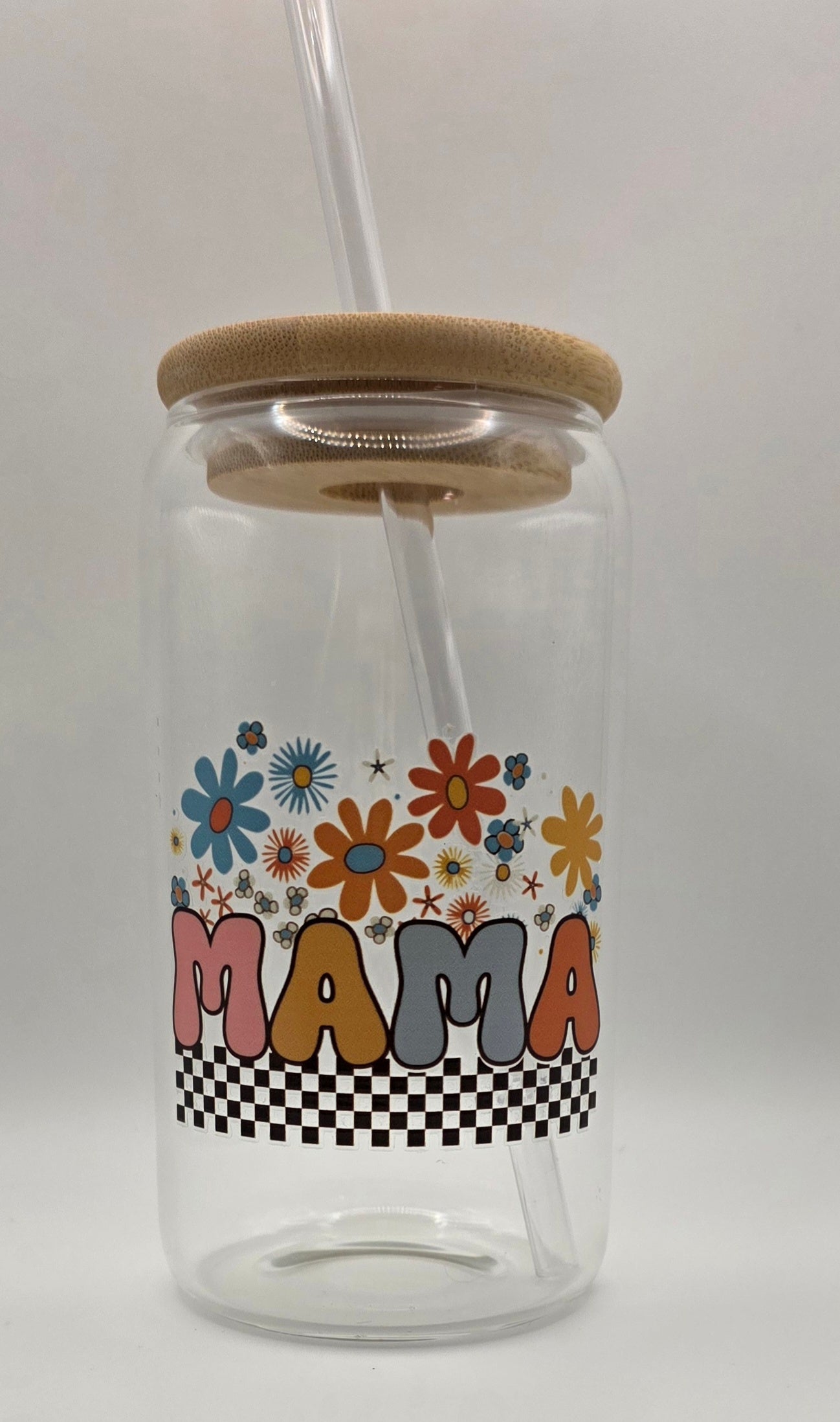 16oz Glass Tumbler "MAMA" with flowers