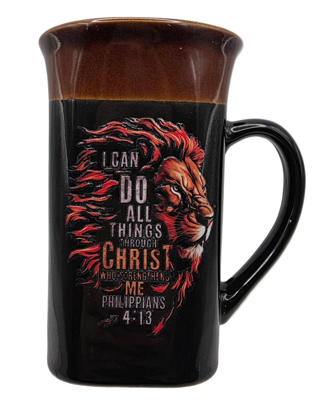 16oz Two-Toned Black w/ Brown Mug "I Can Do All Things Through Christ"