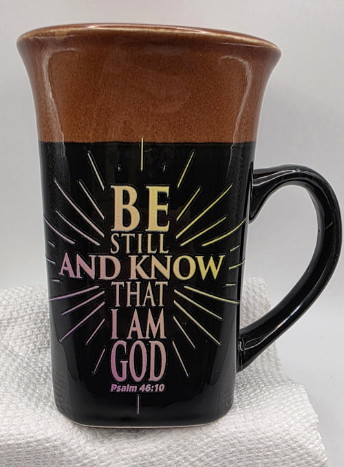16oz Two-Toned Black w/ Brown Mug "Be Still and Know That I Am God"