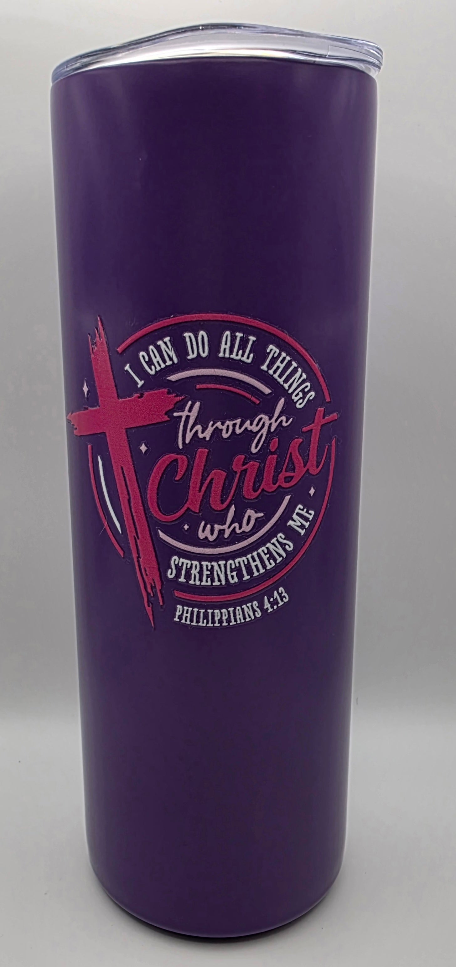 20oz Stainless Steel Tumbler - Purple - "Philippians 4:13"