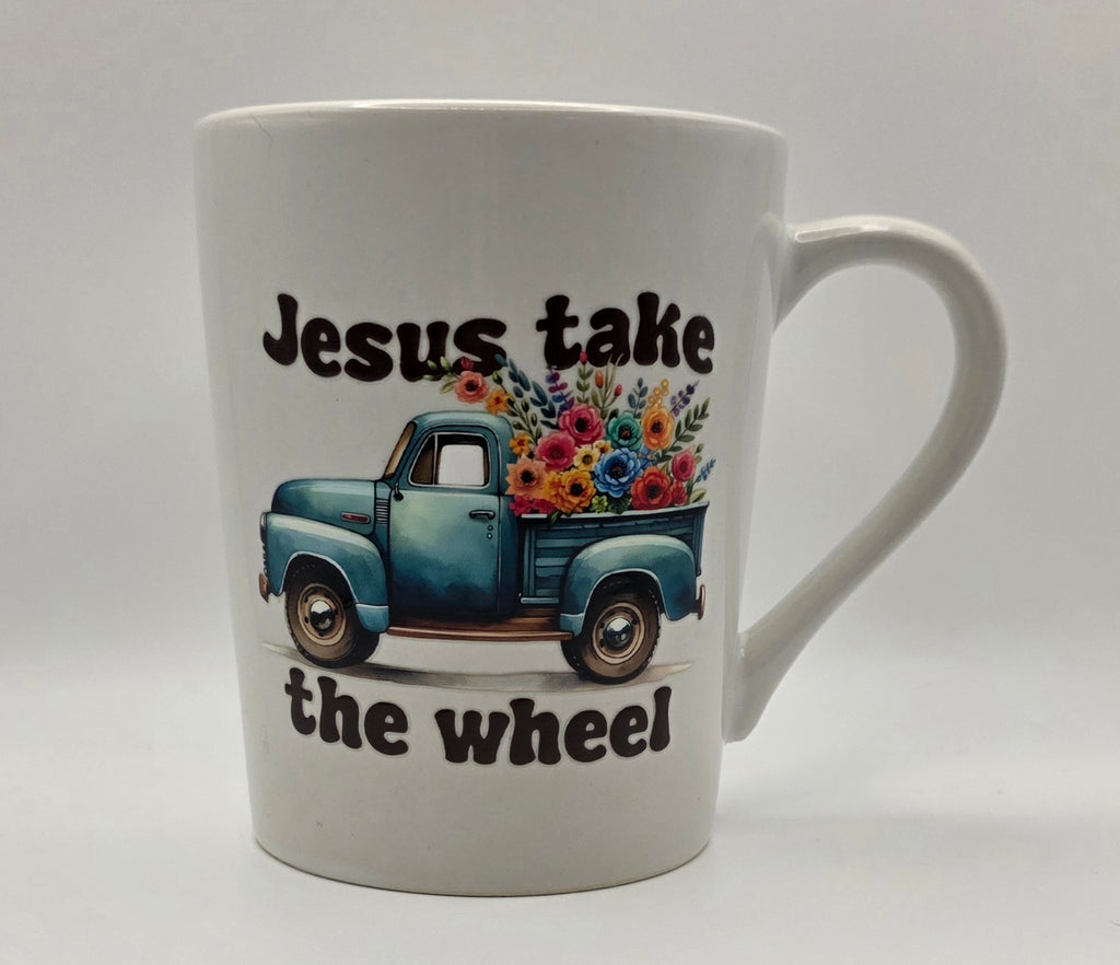 14oz White Mug - "Jesus Take the Wheel"