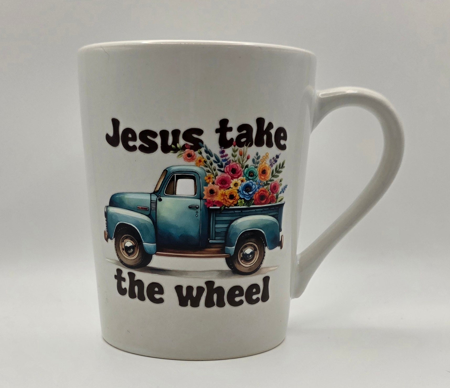 14oz White Mug - "Jesus Take the Wheel"