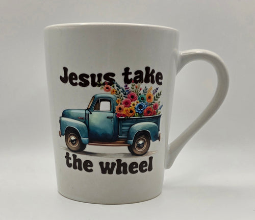 14oz White Mug - "Jesus Take the Wheel"