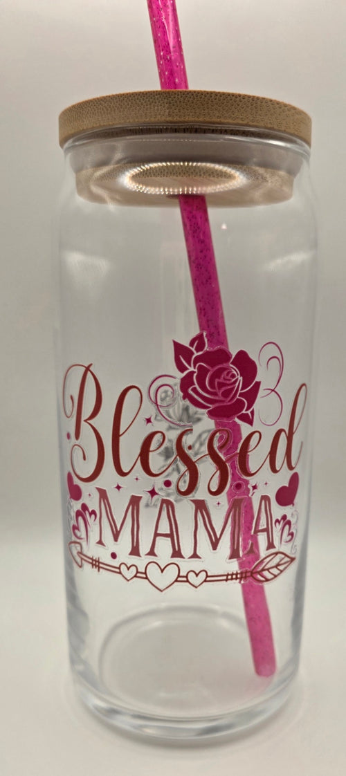 20oz Glass Tumbler - "Blessed Mama"