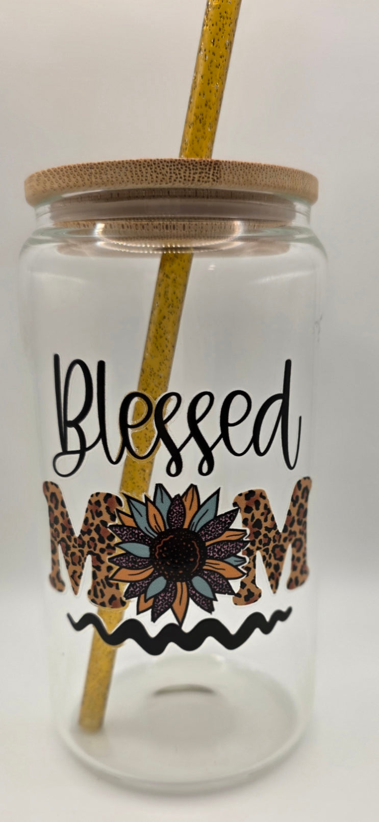 16oz Glass Tumbler - "Blessed MOM"