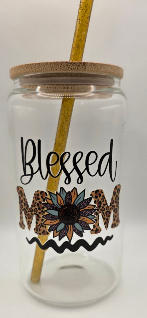 16oz Glass Tumbler - "Blessed MOM"