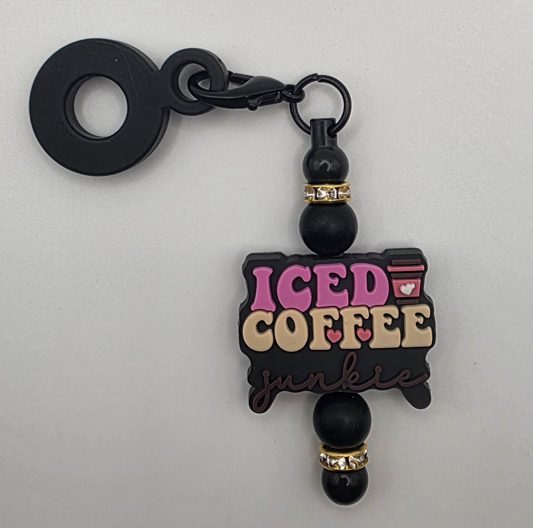 Beaded Straw Charm "Iced Coffee Junkie"