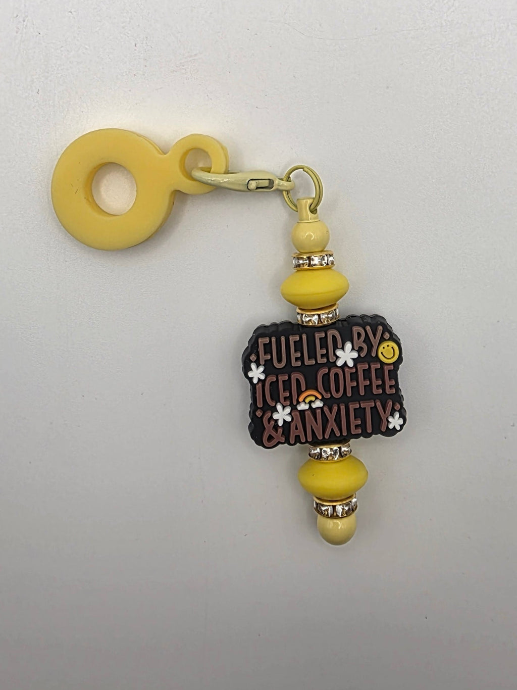 Beaded Straw Charm *Yellow* "Fueled By Iced Coffee & Anxiety"