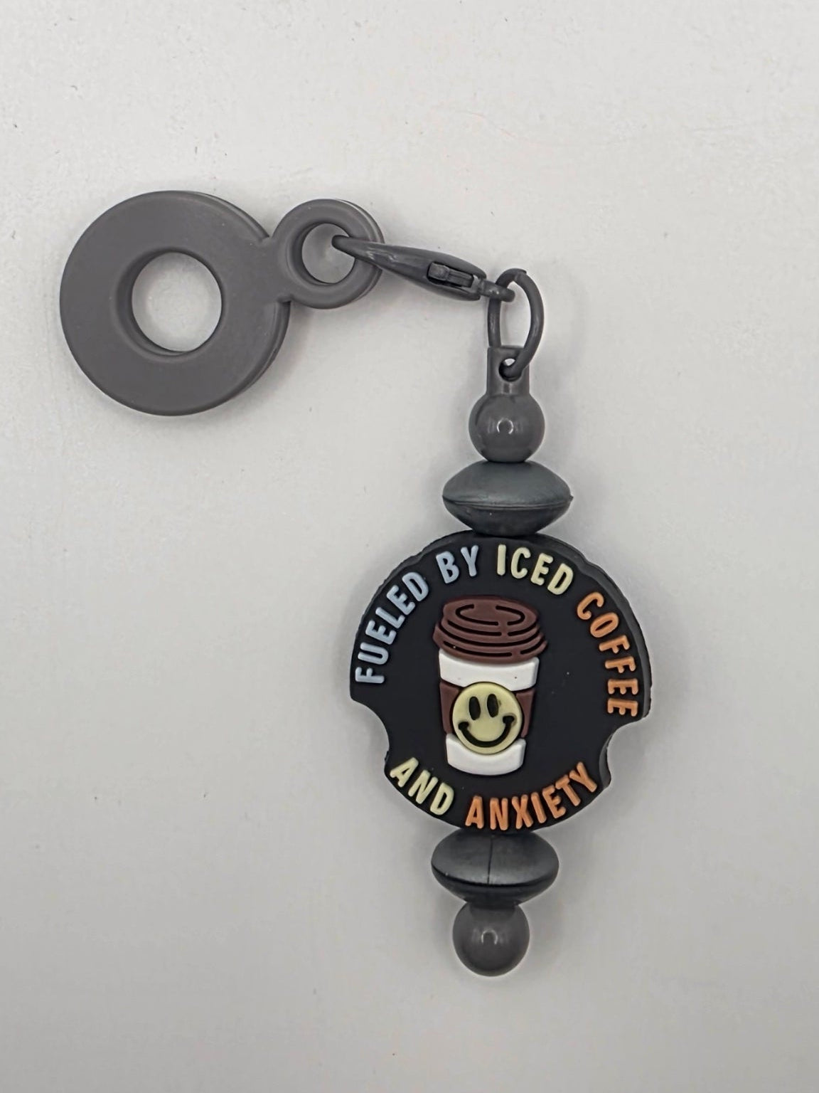 Beaded Straw Charm "Fueled By Iced Coffee & Anxiety"