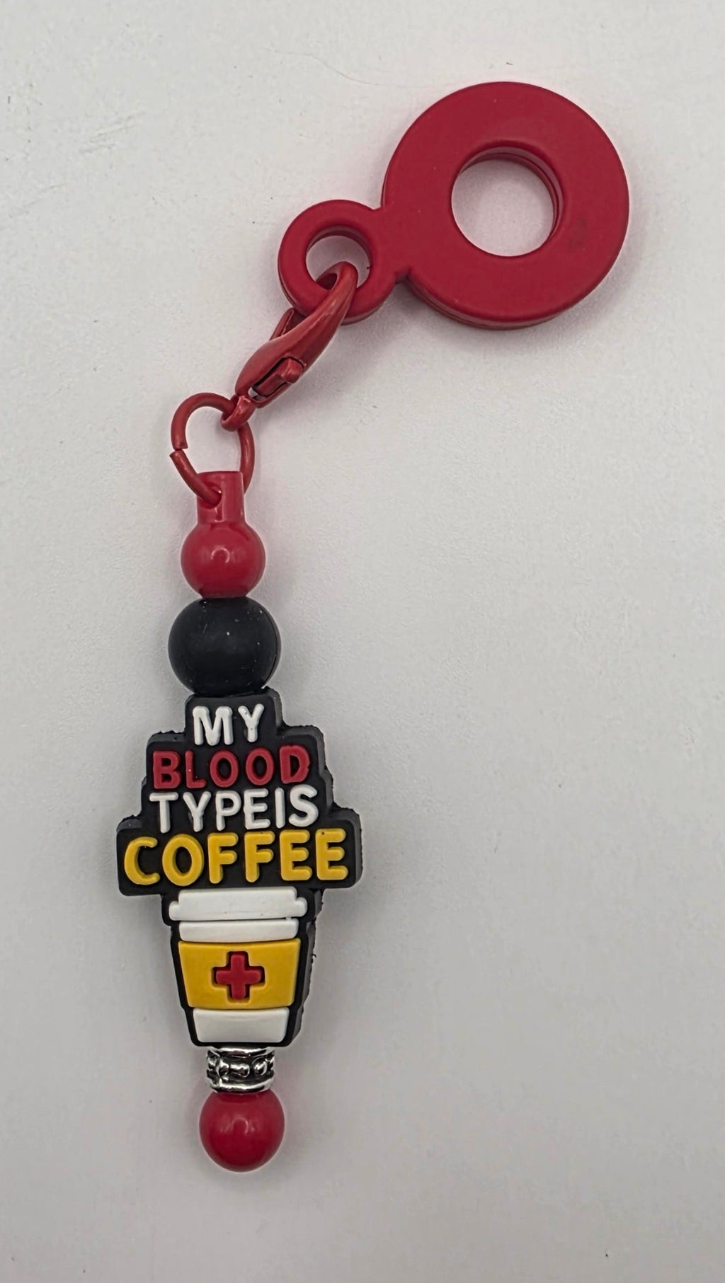 Beaded Straw Charm "My Blood Type Is Coffee"