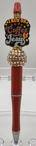 Beaded Pen - "I Run on Coffee & Jesus"