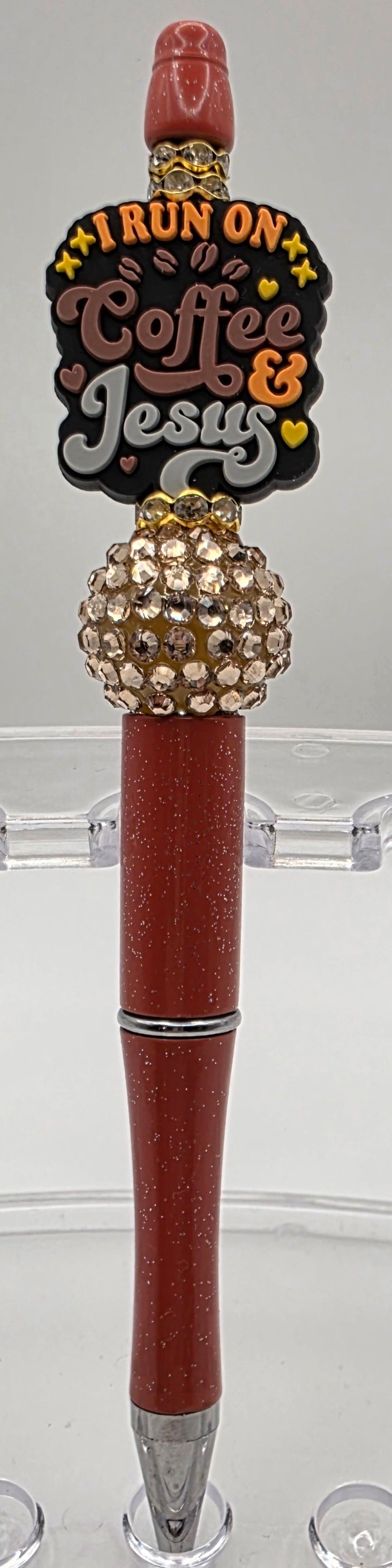 Beaded Pen - "I Run on Coffee & Jesus"