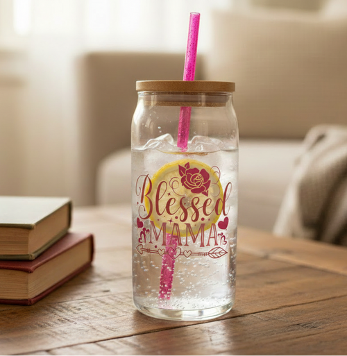 20oz Glass Tumbler - Blessed Mama with Lemon