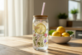 20oz Glass Tumbler Floral with Lemons on Rustic Farmtable