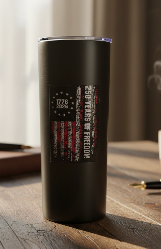 250th Anniversary Tumbler - Rustic Desk Lifestyle