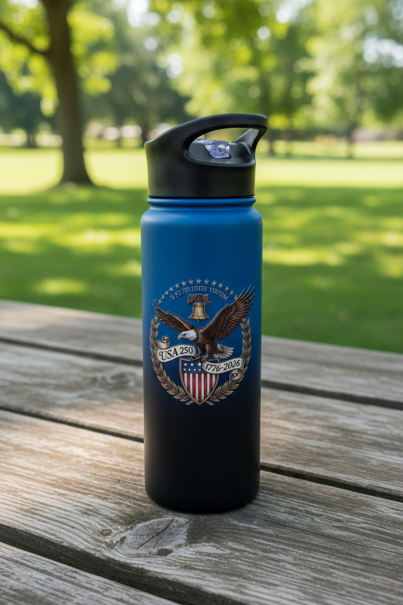 250th Anniversary Water Bottle on Picnic Table