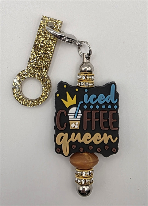 Beaded Glittery Gold Straw Charm - "Iced Coffee Queen"