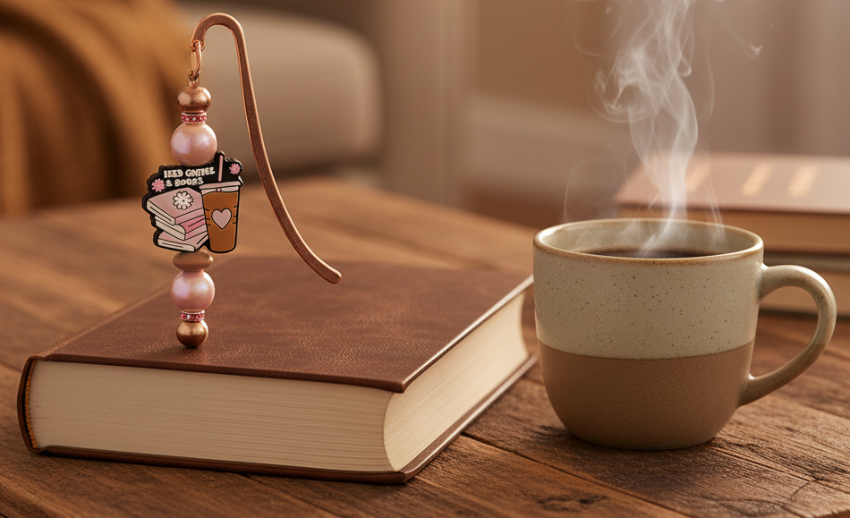 Beaded Bookmark Rose Gold with Coffee