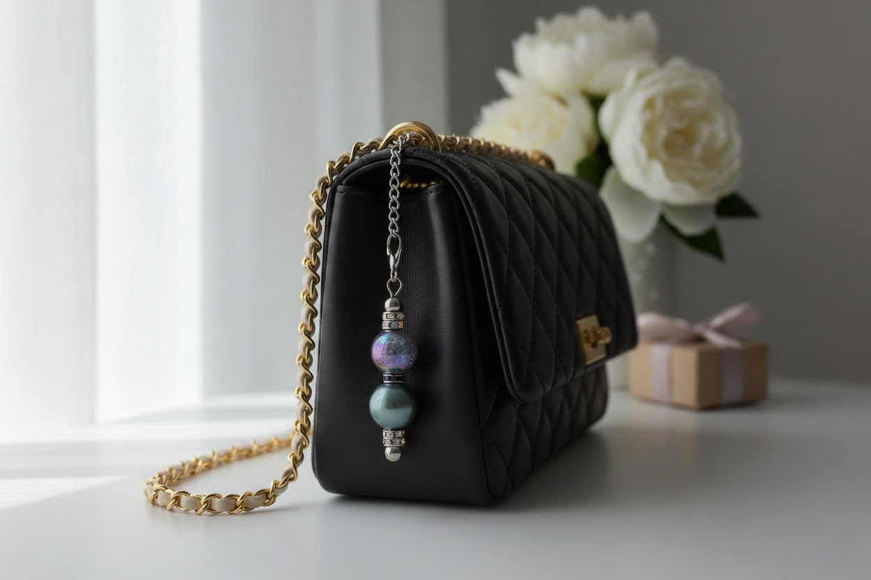 Beaded Charm on Black Bag