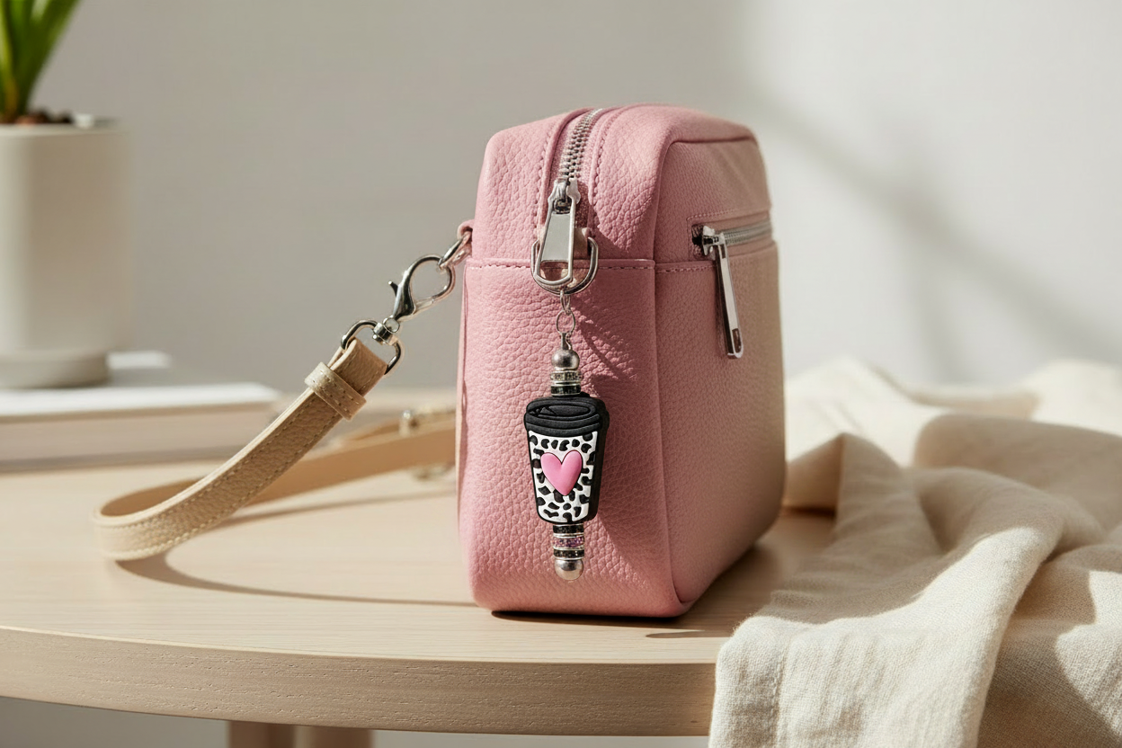 Beaded Charm on Pink Bag Zipper