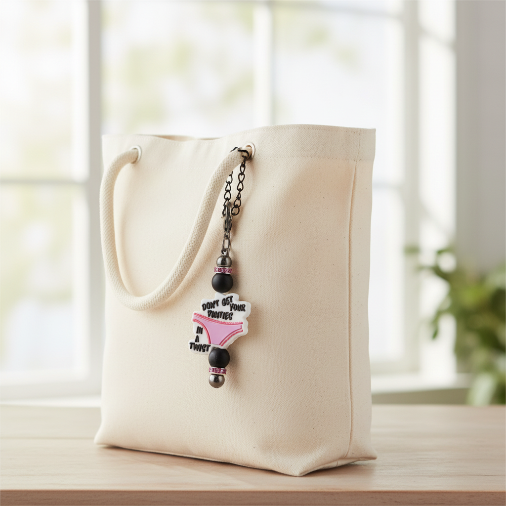 Beaded Charm on Upright Tote Bag